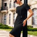 GRACE KARIN Work Dresses for Women 2026 Short Sleeve Sheath Business Midi Dress Wrap Bodycon Office Cocktail Outfits (Black, XXL)