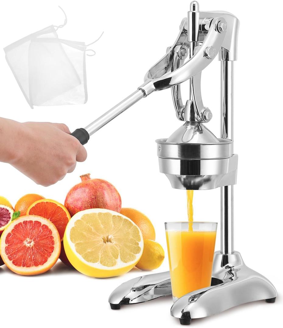 Moongiantgo Commercial Manual Juicer, Hand Press Citrus Juicer Extractor with 2 Reusable Fruit Bags, Easy To Clean, Fruit Squeezer Juicer Machine for Pomegranate Orange Lime Lemon