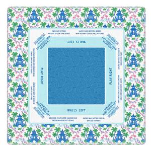 BNHJKFQZ Blue Green Tropical Chinoiserie Mahjong Mat 31.5" x 31.5", Coastal Chinese Pagoda Non-Slip Noise Reduction Mahjong Table Cover Accessories for Dominoes Poker Card Board and Tile Games Gifts