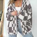 BTFBM Casual Cardigan Sweater for Women Fall 2026 Long Sleeve Open Front Chunky Knit Sweaters Checkered Outwear Coat (Gray, S)