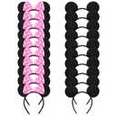 20 Pack Mouse Ears Solid Bow ears Headband for Birthday Party Supplies and Mouse Themed costume Cosplay Decoration Pink (Pink and Black)