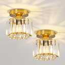 2 Pack Small Crystal Semi Flush Mount Ceiling Light Fixture Modern Gold Mini Round Chandelier Metal E26 Ceiling Lamp for Hallway Bathroom Entryway Kitchen Closet