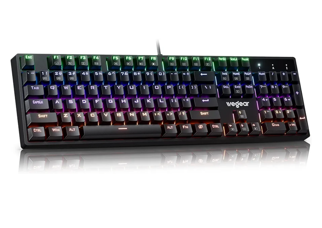 wegear Mechanical Gaming Keyboard with Blue Switch, 104-Key Full Size RGB Backlit Wired Keyboard（11 Modes, Anti-Ghosting, Double-Shot ABS Keycaps, Lighted Computer Key-Board for PC Windows-Black