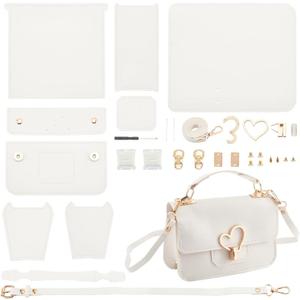 WADORN DIY Crossbody Bag Kits, PU Leather Purse Making Kit Sewing Shoulder Bag Kit with All Tool Set for Birthday Christmas Valentine Gift, 7.8 x 4.7 x 2.7 inch (White)
