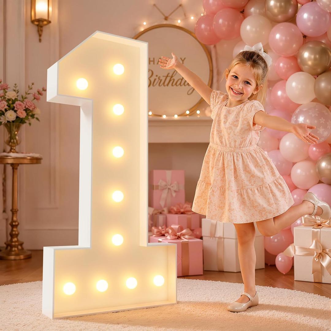 4FT Marquee Numbers 1 Light Up Sign for 1st Birthday Decorations
Foam board light up numbers 1 with warm bulbs perfect for 1st 15th 16th birthdays,anniversaries