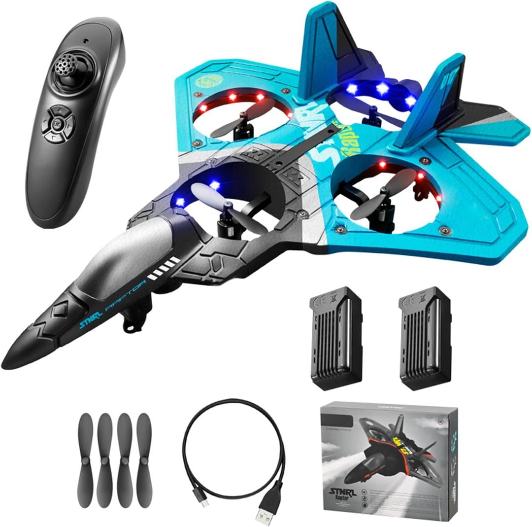 Rc Plane V17 Jet Fighter Stunt 2.4GHz Remote Control Airplane with 2 Batteries, 360 Drop-Resistant Stunt Spin Remote & Light RC Airplane for Kids Boys Girls