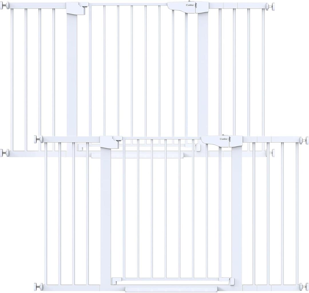 Cumbor 2 Pack 29.7-54.2" Baby Gate for Stairs, Mom's Choice Awards Winner-Auto Close Dog Gate for Doorways, Easy Install Pressure Mounted Pet Gate Indoor, Wide Safety Gate for Dog, White