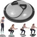 23" Gray Half Balance Ball with Foot Pump & Resistance Bands Trigger Point Bumps 400LBS Capacity Balance Ball Half Trainer for Home Gym Yoga Pilates Physical Therapy