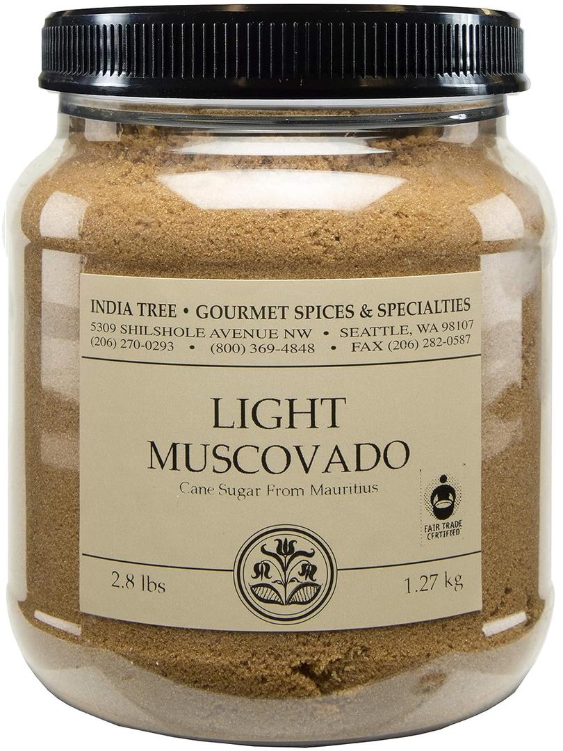 India Tree Light Muscovado Sugar, 2.8 lb Canister | Vegan, Non-GMO and Fair Trade Unrefined Brown Sugar with Molasses Flavor, Imported from Mauritius (EXP 08/16/32)