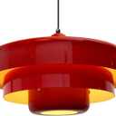 Mid Century Pendant Light Fixtures Red Ceiling Pendant Lighting 3-Layer Metal Shade Design Vintage Hanging Light Flush Mount Light for Dining Table Kitchen Island Hallway