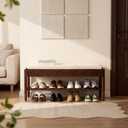 YEPDIN 39.3" Solid Wood Shoe Rack Bench with Flip-Top Storage,2 Tier Shoe Rack Bench with Chenille Cushion,for Entryway, Hallway,Living Room, Bedroom, Closet, 13.3"D x 39.3"W x 15.7"H