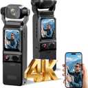 4K Vlogging Camera Mini Action Camera 180 Rotating Pocket Body Cam with Audio & Video Handheld Pov Cameras with Stabilization, Touch Screen, 64GB Card Small Vlog Camcorder for Valentines, Travel