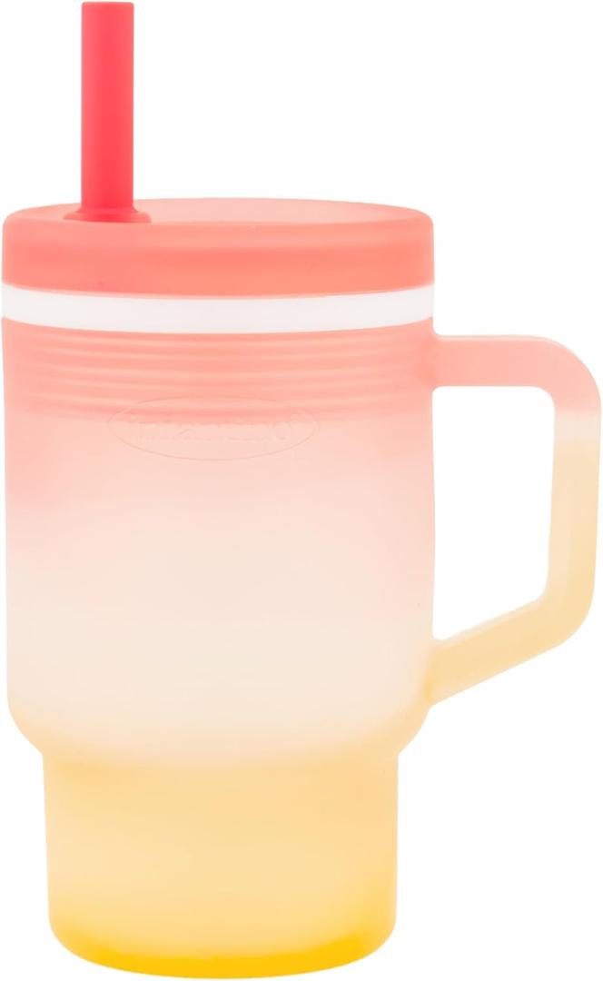 Infantino My 1st Tumbler, 9 Oz. Silicone Sippy Cup with Straw & Handle, Spill-Resistant Baby Cup for On-the-Go, BPA-Free Transition Bottle, Sunset Kiss
