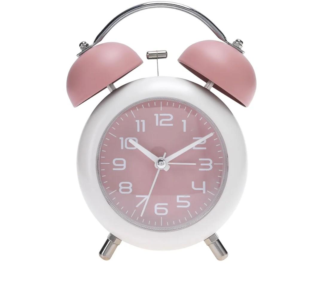 Old Fashioned Circle Loud Alarm Clock with Night Light Battery Operated for Heavy Sleepers Adults Teenagers 5.9 x 4.3 x 2 inch Pink
