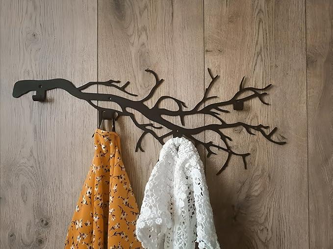 EYEDEALBASE Tree Branches Metal 10 Hooks Wall Mounted Black Cloth Hanger 26-Inch Long Steel Branch Coat Rack Decorative Black Mount Rack for Key Bag Towel Hat Scarves Entryway Hook Home Office Decor