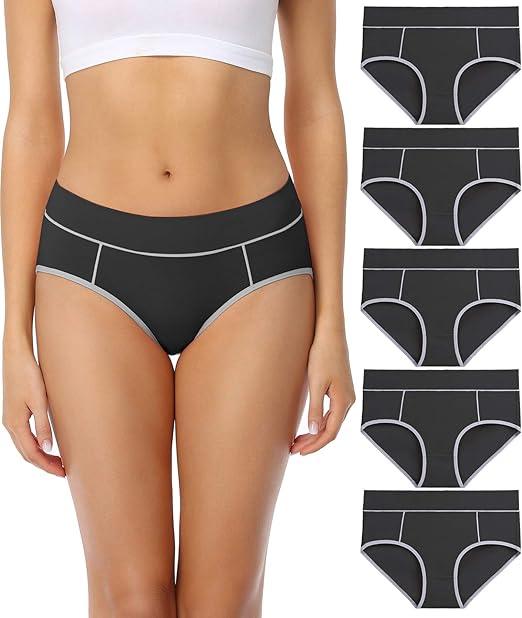 wirarpa Women's Cotton Underwear Stretch Mid Waisted Briefs Ladies Panties 5 Pack, XS