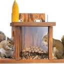 MIXUMON Wood Squirrel Feeder, Squirrel Feeders for Outside Winter, Wooden Chipmunk Feeder for Corn, Peanuts, Durable Box Easy to Fill with Removable Front Panel (Style 1)