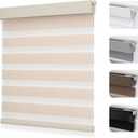 Joydeco No Drill Zebra Blinds for Windows, Cordless Dual-Layer Privacy Zebra Shades for Indoor Windows, Easy to Install, Light Filtering Sheer Blinds for Home (Beige, 28" W x 75" H)