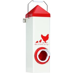 RentACoop 10lb High Rise BPA-Free Single-Port Chicken Feeder - Includes Anti-Roost Lid, Rain Hood, and Mounting Hardware - Suitable for 12 Week or Older Chickens, Adult Chickens, and Poultry