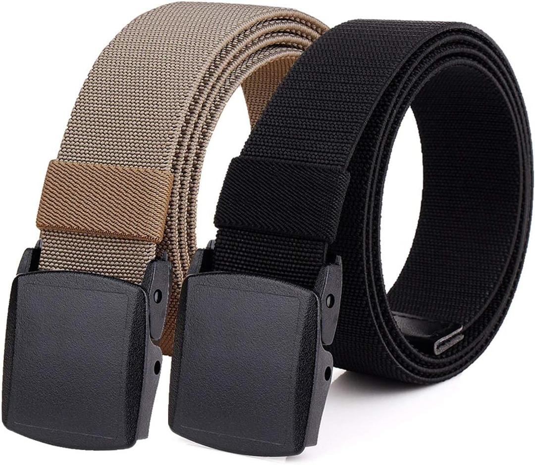 2-Pack Elastic Stretch Belt, Mens All Size No Metal Nylon Tactical Hiking Belt (Fit up to 50", Blackbrown)