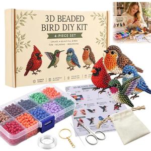 Tiny 3D Beaded Animal DIY Kit-Bead Animal Making Kit for Beginners Adults,Mini 3D Beaded Animals Craft Set,Cute Handmade Bead Art Mosaic Kit with Instructions, Stress Relief Creative Desk Decor Gift