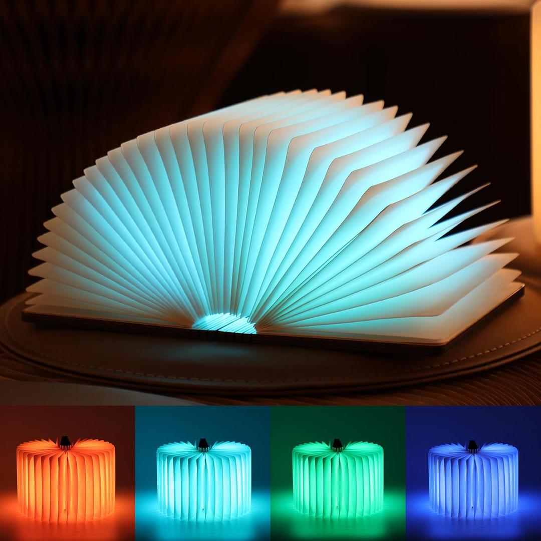 Unique Gifts for Book Lovers Women, 12 Colors Portable Book Lamp with Remote, Folding Book Light, Lovely Gift for Christmas, Birthday, Back to School & Bookshelf & Home Decor (Maple)