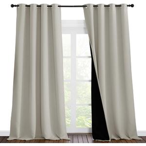 NICETOWN Full Shading Curtains 96 inches Long 2 Panels Set for Windows, Super Heavy-Duty Black Lined Blackout Curtains for Bedroom, Privacy Assured Window Treatment (Natural, Pack of 2, 55 inches W)