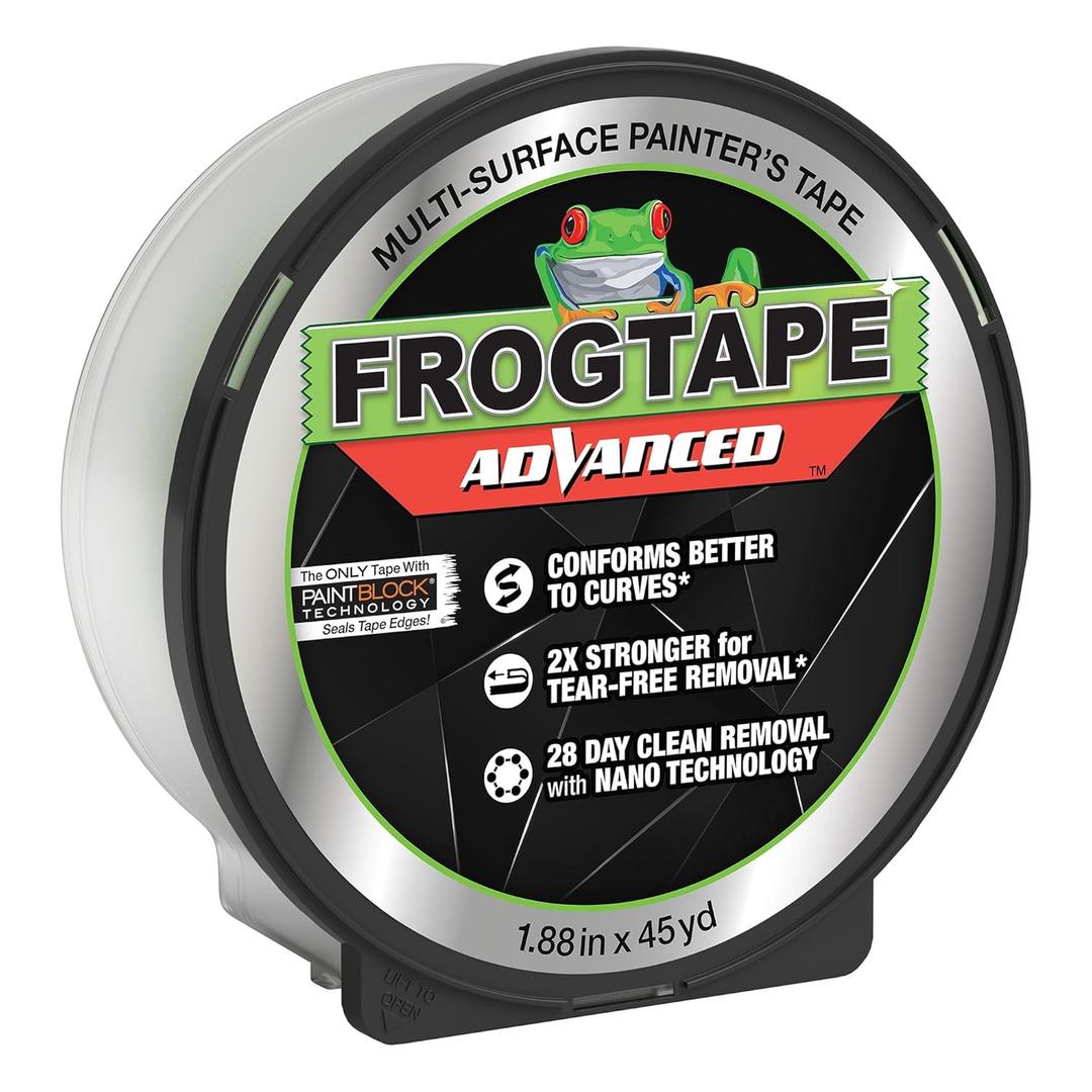 FrogTape Advanced Painters Tape, 2 Inch Wide (1.88-Inch x 45-Yard) Multi-Surface Tape with PAINTBLOCK, Conforms Around Curves & Contours, Tear-Free Removability, 1 Roll, Green