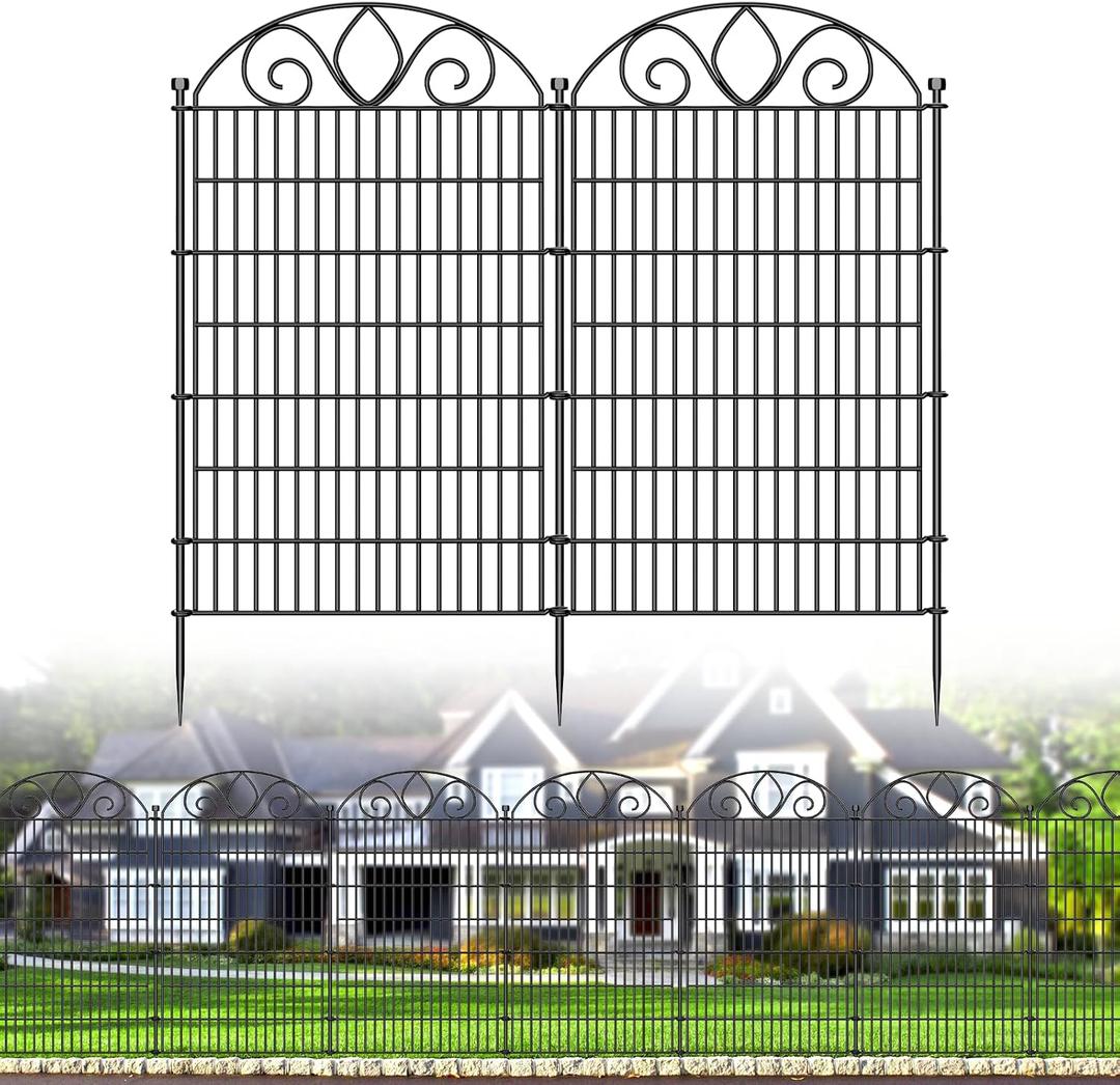 10 Panels No Dig Decorative Garden Fence Panel 48" H X 26.25' L Rustproof Metal Dog Fence Outdoor for Yard, Animal Barrier Fence for Pet, Garden Border, Patio, Flower Beds| Temporary Fencing