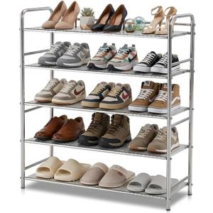 5 Tier Heavy Duty 201 Stainless Steel Shoe Rack Storage Shelf, 3 inches x 10.71 inches x 35.63 inches