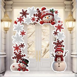 Moukeren 65"x29.5" Christmas Door Decorations, 3PCS Snowman & Red-White Snowflake Door Frame Banners with PVC Hanging Rope -Side Banners for Winter Wonderland Party, Home, Classroom Holiday Decor