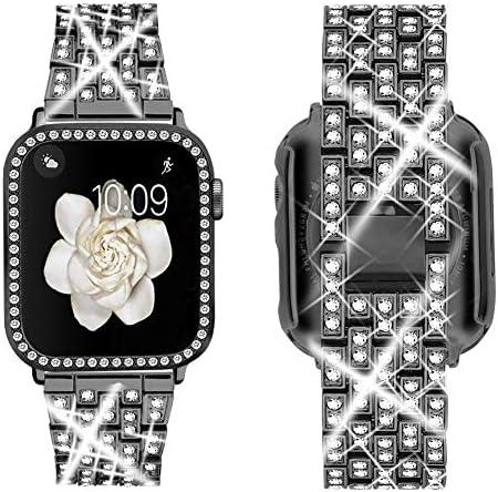 Supoix Compatible with Apple Watch Band 38/40/41/42/44/45/46/49mm+ Case, Women Jewelry Bling Diamond Rhinestone Replacement Metal Bands & 2 Pack PC Protector Case for iWatch Ultra 3/2/1 Series 11/10/9/8/7/6/5/4/3/2/1/SE
