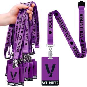 Colarr 25 Pack Volunteer Lanyard with PVC Plastic Card Pass Volunteer Identification ID Badges Bulk Breakaway Lanyard for Activity, Fundraising, Church, School, Events(Purple)