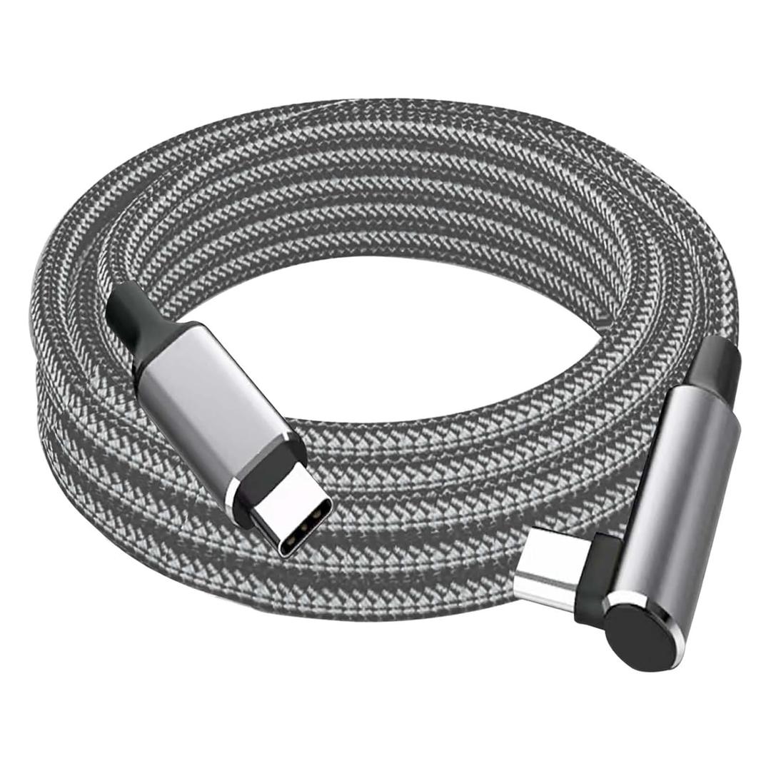 26FT 60W USB C to USB C Right Angle Fast Charging Cable, Long Cord Nylon Braided, Type C Charger Cord for,Apple-iphone 15,Sam-sung GalaxyS24 S23 S22 A15,iPad Pro/Air,Pixel 5/4 XL, One-Plus 8T,PS5 (Grey)26FT  