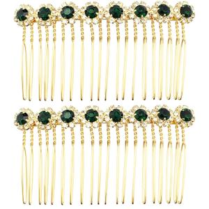 Bridal Crystal Side Combs for Hair 2 Pieces Wedding Flower Alloy Rhinestone French Hair Pins Accessories for Women Girls (Dark Green)
