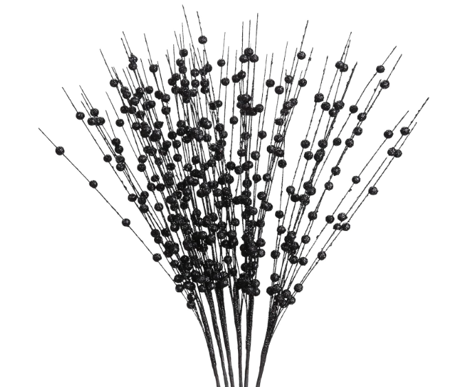 Felice Arts 6 Pack Black Artificial Glitter Berry Stems 15.7" Fake Decorative Glitter Sticks for Thanksgiving Table Runner Xmas Tree Vase DIY Wreath Crafts Fireplace Decor