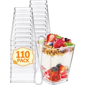 110 Sets 5oz Mini Dessert Cups with Spoons - Clear Plastic Parfait Cups, Small Tumbler for Puddings, Mousse, Appetizers