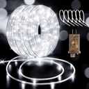 Hezbjiti LED Rope Lights 197FT Waterproof Rope Light 600 LED Flexible Tube Lights Plug in with 8 Modes for Garden Patio Bedroom Party Indoor Outdoor Decorations (Cold White)