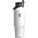 Hydro Flask Travel Water Bottle - Insulated Stainless Steel - Wide Straw Lid, Non Spill, Leakproof in 40 Oz White