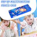 Pop Up Multifunction Pencil Case for Girls and Boys, Cute Cartoon Pen Box Organizer Stationery, Sharpener, Schedule, Whiteboard, School Supplies, Best Gifts for Kids (Blue Space)