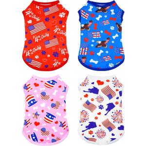 PET SHOW 4 Pack 4th of July Dog Clothes for Medium Large Dogs Patriotic Shirts Stripes Stars Vest American Flag T-Shirts for Independence Day Holiday Party Pets Tank Top Boy Girl (X-Large)