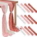 Remagr 12 Pcs Gradient Pink Cheesecloth Gauze Table Runners Boho Wedding Decor Rustic Sheer Runner for Wedding Table Bridal Shower Birthday Party Decorations