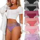 Lace Sexy Undies for Women Stretch Full Coverage Control High Waist Cheeky Top Panties XL (6pcs-Black*2/Red/Pink/Lilac/Light Brown)