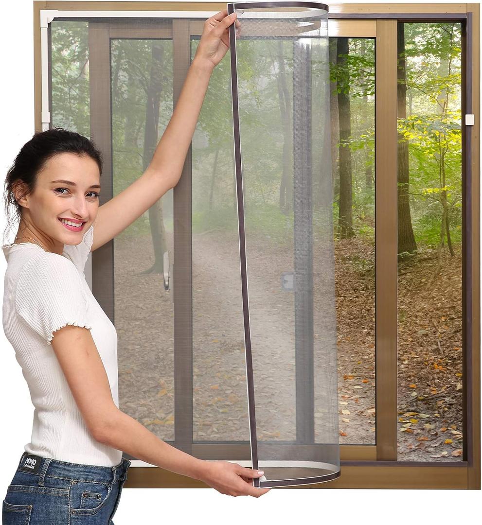 NeatiEase Adjustable DIY Magnetic Window Screen Max 60 x 48 Fits Any Size Smaller with White Frame Fiberglass Mesh