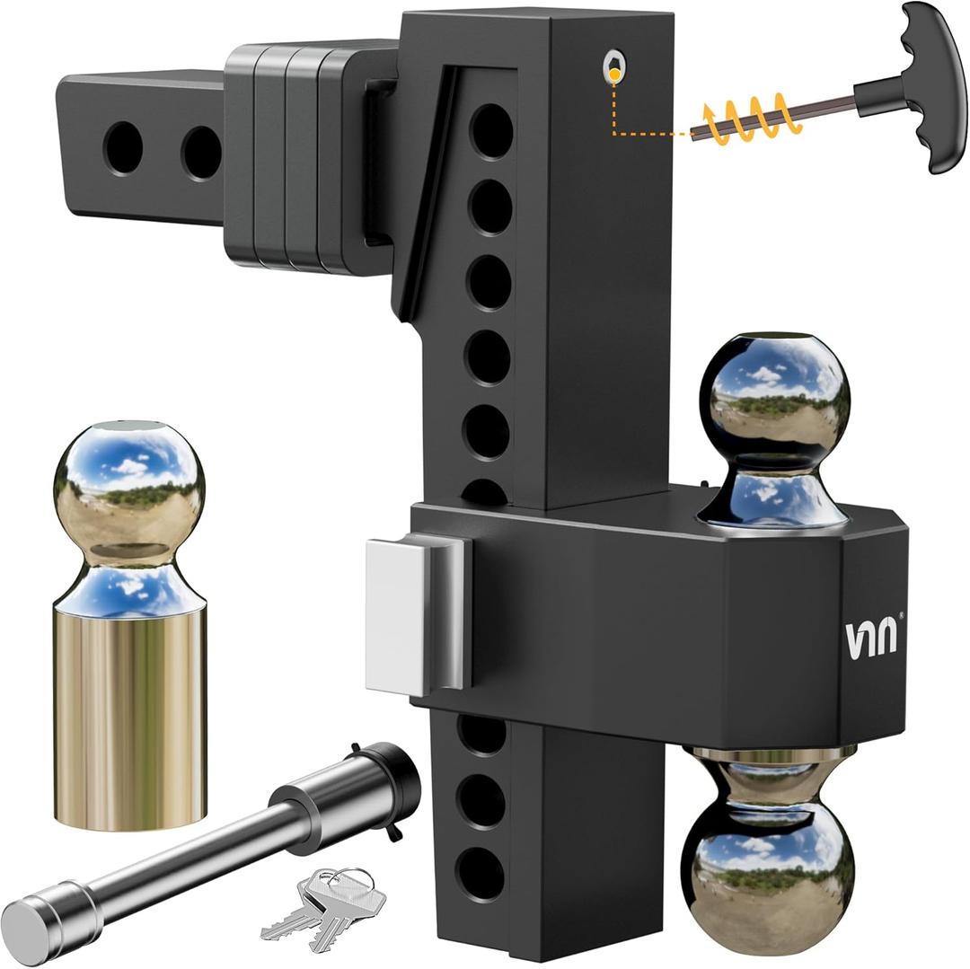 VNN 10 Inch Drop Hitch 2 Inch Receiver - Interchangeable 3 Solid Ball Mount 1-7/8", 2", 2-5/16"(15,000 LBS GTW), Heavy Duty Aluminum Adjustable Trailer Hitch with Pads and Locking Sets