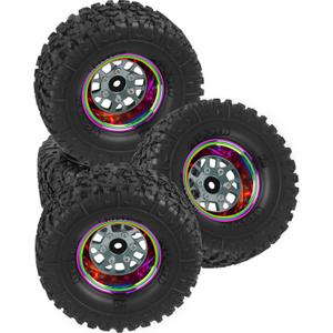 Aluminum 1.3 Wheel Tires for 1/18 TRX4M 1/24 Axia1 SCX24 RC Crawler Car,1.3 in Alloy Wheel Rims & Rubber Tires,4Pcs RC Truck Car Wheels and Tires w/Sponge,Titanium