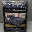 Luxury Home Collection 3 Piece King/California King Quilted Reversible Coverlet Bedspread Set Floral Printed Navy Blue White Gray