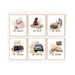 Magical Girls Room Wall Art Decor,Watercolor Magic Book Owl Letter Wall Art Prints,Motivational Saying Be Kind&Be Honest Posters for Baby Kids Room Decor Home Decoration,Set of