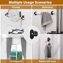 MUAKIOY Black Curtain Rod Hooks, No Drilling Self Adhesive Curtain Brackets, Adjustable Stick on Wall Curtains Pole Hangers for Bathroom, Bedroom, Livingroom, Kitchen (12 Pack)