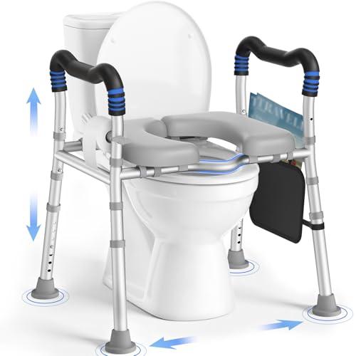 KingPavonini Toilet Seat Risers for Seniors, Raised Toilet Seat with Handles with Adjustable Height & Width, Soft Padded Seat, Elevated Toilet Seat Riser, Load 500lb, Fit Any Toilet